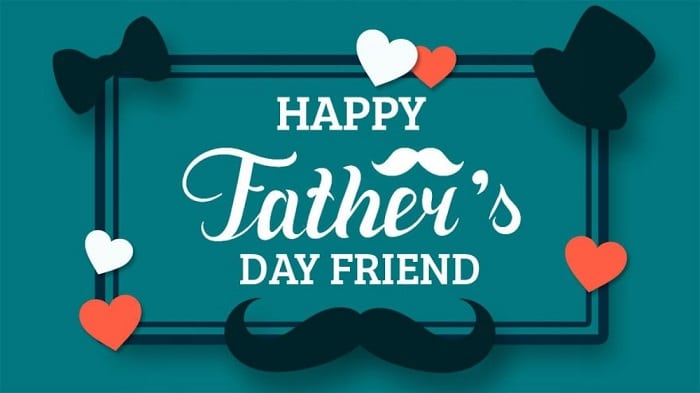 Zelené přáníčko s nápisem Happy father´s day, knírem, cylindrem a srdíčky.