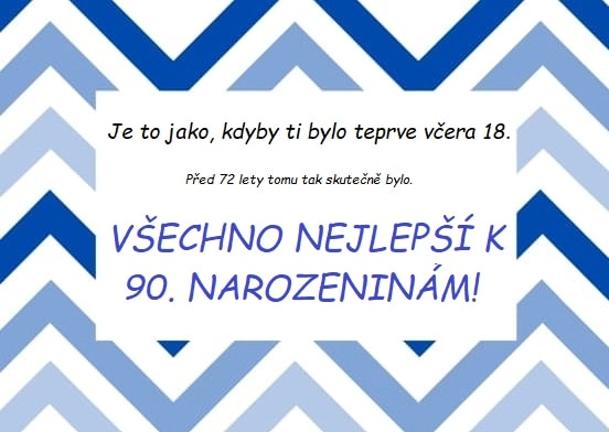 Bleděmodré textové přání k 90. narozeninám s klikatým vzorem.