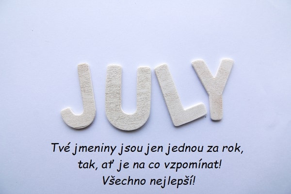 Přání k svátku Viktorovi na bledě modrém pozadí s nápisem July.